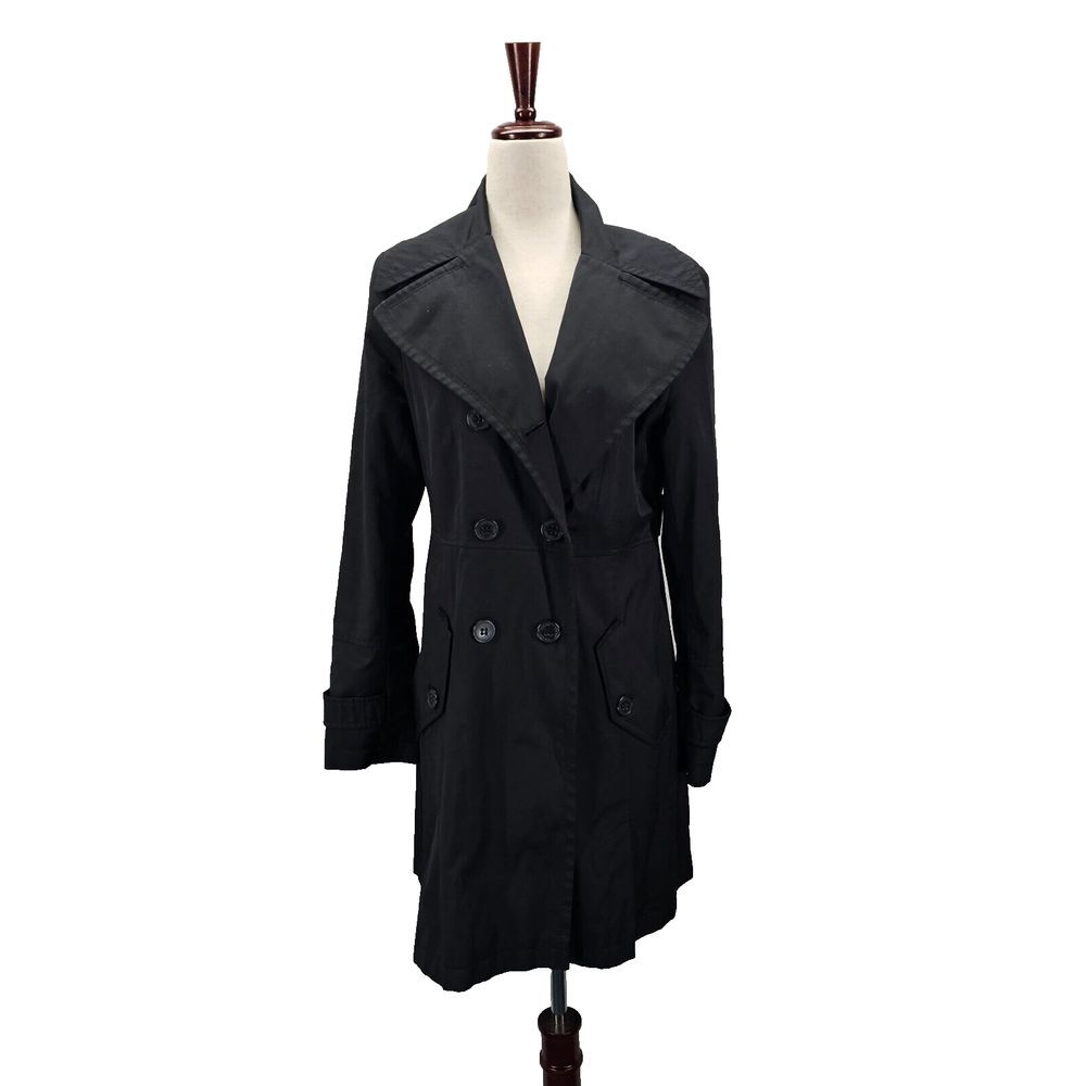 DKNY Womens Long Sleeves Double Breasted Long Pea Coat Black Size PM 06179P EUC